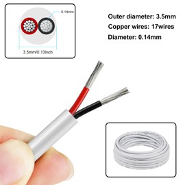 10 Metres 22AWG 2 Core Electrical Wire, 2x0.3mm² Flexible Stranded Tinned Copper Electric Cable, 12V 24V 240V 300V Twin Core Cable PVC White Electric Wire for LED Strips Lighting Lamp Automotive