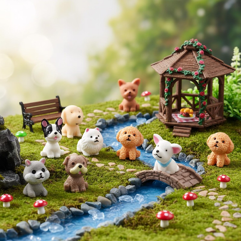 Gaomumu 12PCS Mini Cute Puppy Figurines, Resin Cartoon Dog Ornaments,
