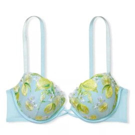 Victoria's Secret Dream Angels Lemon Embroidery Lined Demi Bra Breaker Blue 34DD