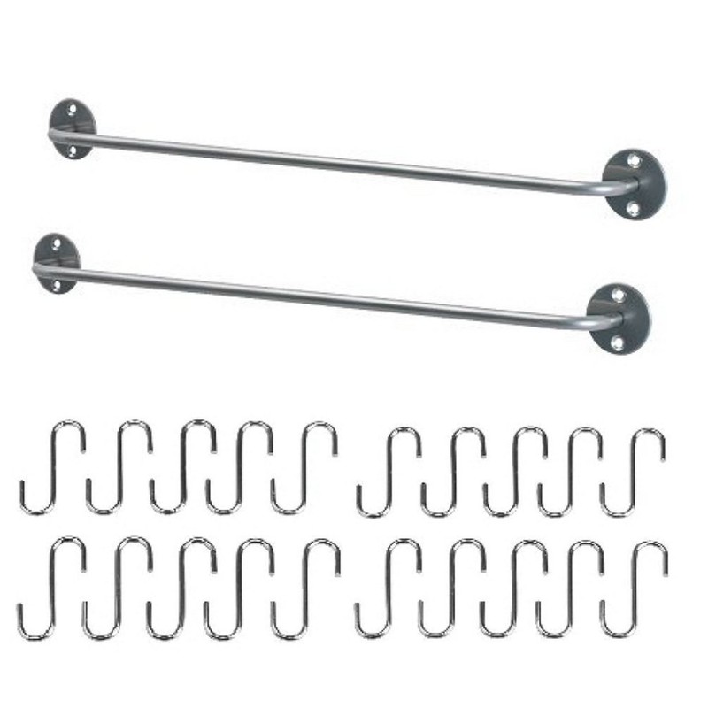 Ikea Steel Kitchen Organizer Set, 2 Rails and 20 Hooks,