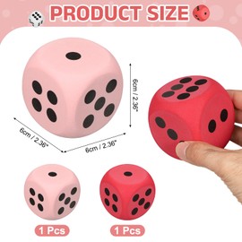 uxcell 2Pcs Foam Dice, 6cm/2.36inch Eva 6-Sided Dice Stress Ball Squeezable Blocks for Board Games Relieve Stress Anxiety (Red, Pink)