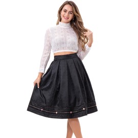 Kelliar Traditional Skirt, Women's Knee-Length Vintage Skirt, Oktoberfest Costume Skirt, Black, black