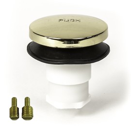 PF WaterWorks PF0935-PB Universal Touch (Tip Toe or Foot Actuated) Bathtub/Bath Tub Drain Stopper Includes 3/8" and 5/16" Fittings, No Hair Catcher, Polished Brass