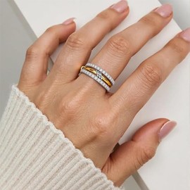 Gold Stackable Rings for Women Non Tarnish Dainty 14K Gold Plated Cubic Zirconia Ring Set Multi-Link Connected Rings Gold Statement Jewelry (6)