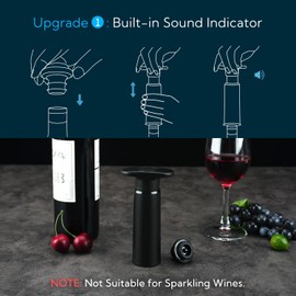 KITCHENDAO Wine Saver Pump with Sound Indicator，4 Vacuum Wine Stoppers and Storage Box, Reusable Wine Stoppers Preserver to Keep Wine Fresh