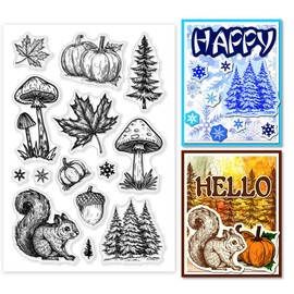 PH PandaHall Fall Clear Stamps for Card Making, Autumn Silicone Stamp Mushrooms Transparent Craft Seal Stamp Rubber Stamp Pumpkin Clear Stamps for DIY Scrap Booking Crafting Album Journal Decor