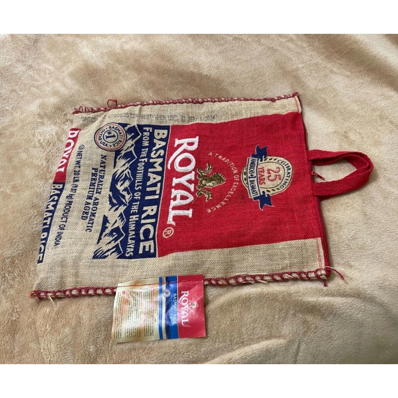 Royal Basmati Rice Burlap Bag Zipper Handle Reusable Hippie Tote