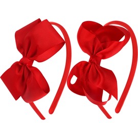OAOLEER Grosgrain Bow Headband for Girls, Red Headband with 4.5 inch Bow for Toddlers Hair Band Accessories for Little Girls Kids Set of 2 (Red, 4.5inch)