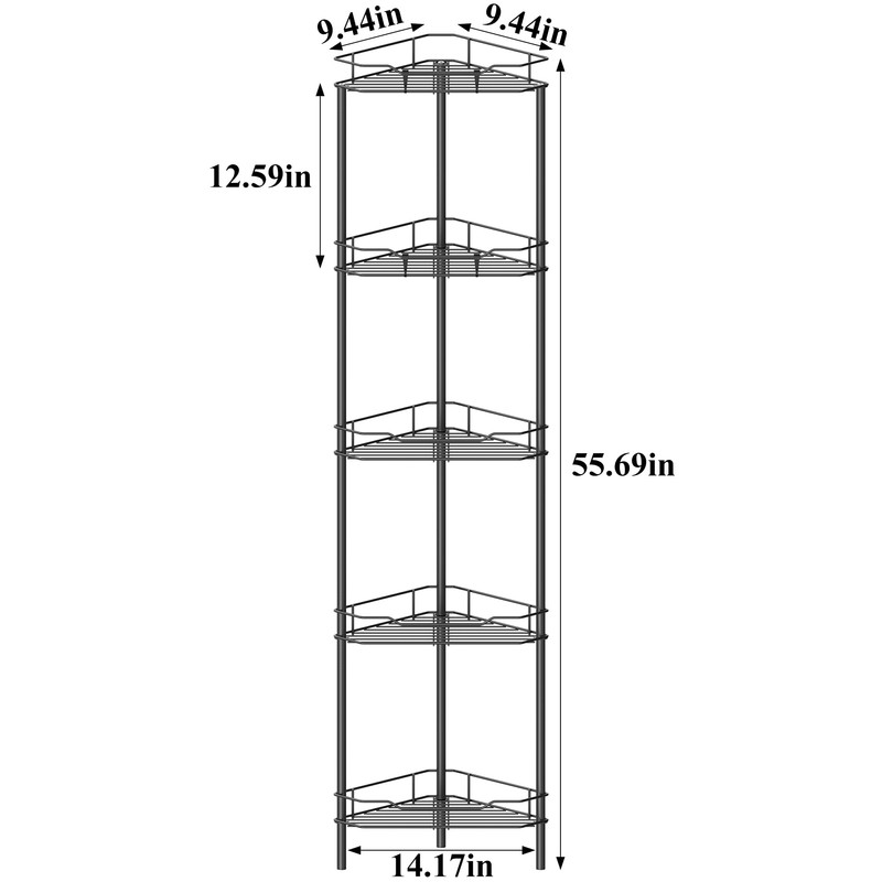 HuggieGems 5 Tier Floor Standing Corner Shower Caddy Organizer Shelf