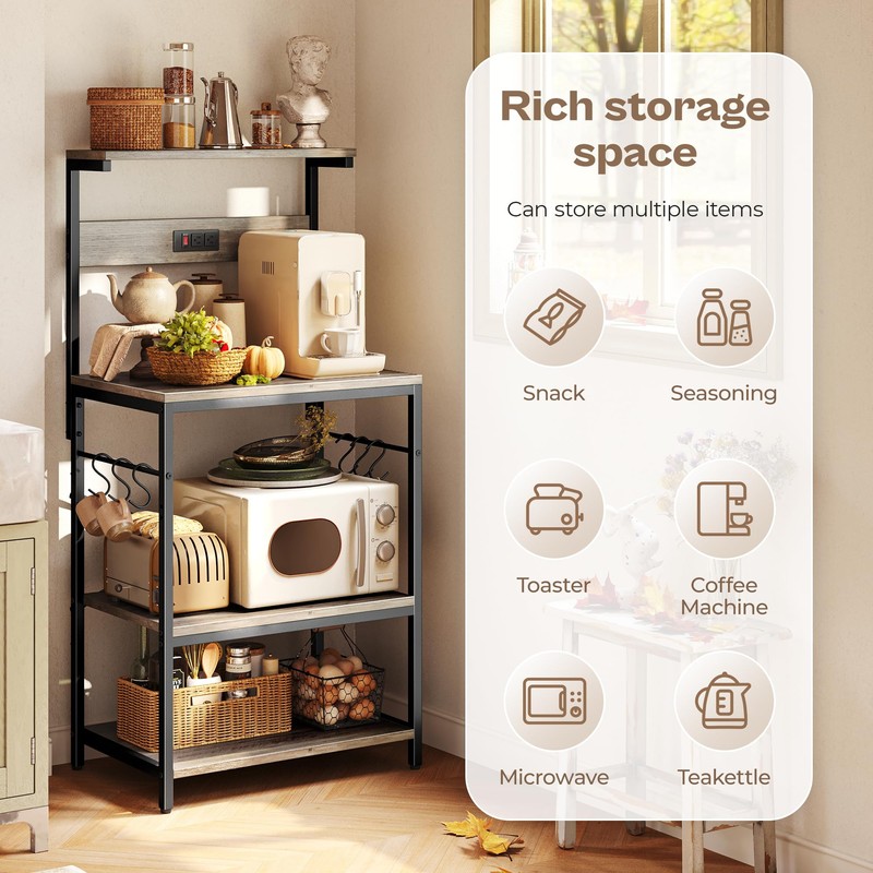 SUPERJARE Kitchen Bakers Rack with Power Outlet, Coffee Bar Table