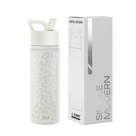 Simple Modern Kids Water Bottle with Straw Lid Vacuum Insulated Stainless Steel Metal Thermos Bottles | Reusable Leak Proof BPA-Free Flask for School | Summit Collection | 18oz, Cream Leopard