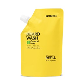 TOOLETRIES Hydrating Mens Beard Wash - Coastal Pine Scent - Sulphate Free, Paraben Free - Moisturising with Jojoba & Argan Oil Cleanses, Hydrates, & Softens Facial Hair 300ml Refill