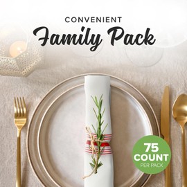 SimuLinen Fancy Disposable Dinner Napkins, Red & White Bistro Striped Decorative Paper Napkins, Durable and Cloth-Like Guest Towels, Pack of 75