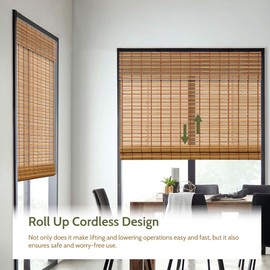 Kokorona Cordless Sheer Bamboo Roman Shades with Valance, Light Filtering Woven Bamboo Blinds for Windows, Natural Window Blinds Roll Up Shades for Home & Patio, 20" W x 64" H, Light Russet