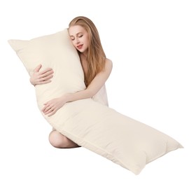 Goose Down Body Pillows for Adults, Large Body Pillow for Side Sleeper, Hugging Feather Body Pillow Insert, Cooling Full Length Long Pillow for Bed with 100% Organic Cotton Shell, (Beige 20"x60")