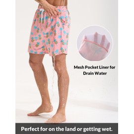 baleaf Swim Shorts Men with Zip Pockets Rash Guard Swimming Trunks 5'' Soft Quick Dry UPF 50+ Pink Pineapple M
