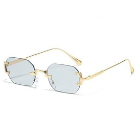 QVKUUT Octagonal Rimless Sunglasses for Men and Women, UV400 Protection, Gold Metal Frame Glasses, lightgrey, Unit size