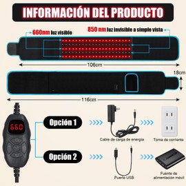 Kesntto Cinturón Flexible de Terapia de Luz Roja e Infrarroja Portátil - Dispositivo Con Modo de Pulso