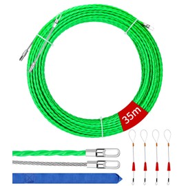 SinLaw 35 m Cable Retraction Aid with 4 Guide Springs, Cable Retracting Spiral Pull Wire, Retracting Tape φ4.5 mm Cable Retraction Aid in Ideal Retraction Tape for Cable Laying (Green)