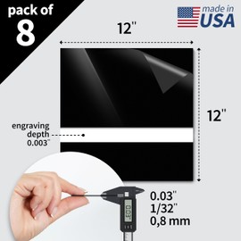 Trotec TroLase | 12"x12"x1/32", 8 Pcs | Black/White | 2 Ply | Modified Acrylic | Laser Engraving Double Color Plastic Sheet | Engraving Blanks for Laser, Saw, Guillotine | Made in USA