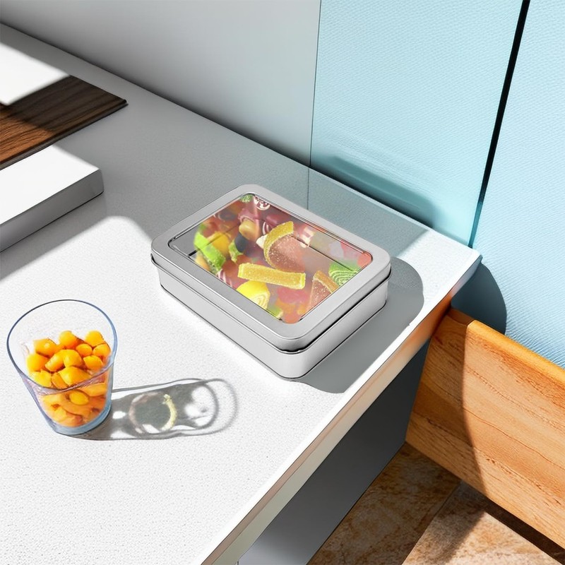 MEMOFYND 4 Pieces of Fully Open Window Empty Boxes, Tinplate