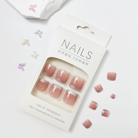 Press on Toenails Pink Fake Toe Nails Glitter False Toenails Glossy Full Cover Acrylic Glue on Toenails with Designs Cute Toe Press on Nails Artificial Stick on Toenails for Women Manicure 24Pcs