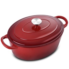 5QT Dutch Oven Pot with Lid, Leonyo Oval Enameled Cast Iron Dutch Oven for Bread Breaking, 5 Quart Dutch Oven for Sourdough Bread Baking, Heavy Duty Cookware for Braising, Stews, Roasting, Red