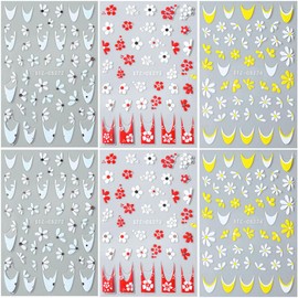 6pcs French Tip Daisy Nail Stickers 3D Flower Nail Art Stickers Daisy Decor Flower Stickers for Nails Floral Nail Sticker Nails Flowers Nail Design Stickers Flower Nail Decals for Nail Art Supplies