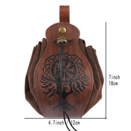 Medieval Drawstring Coin Pouch PU Leather Belt Purse Bag Vintage Portable Waist Bag for Hiking Traveling Taxi Driver Reenactment Viking Cosplay Accessories