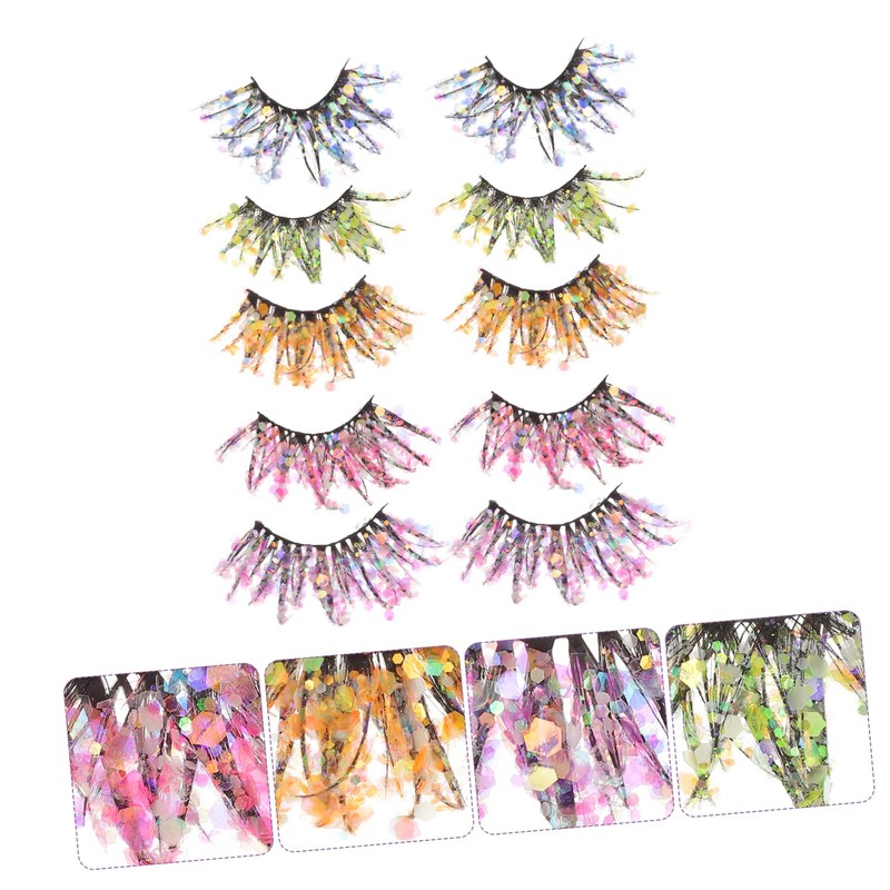 Baluue 5sets Glitter Lashes False Eyelashes Fluorescent Makeup Diy 3d