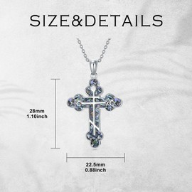 SIMONLY Abalone Shell Orthodox Cross Necklace 925 Sterling Silver Eastern Orthodox Cross Pendant Necklace Religious Christian Jewelry for Men Women