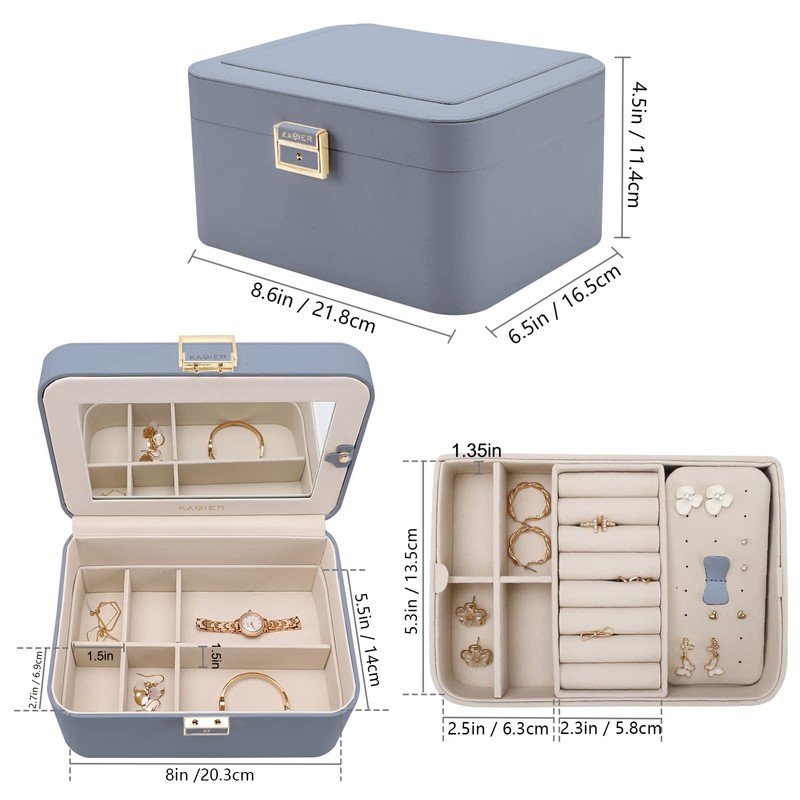 KAMIER Jewelry Organizer Box, 2 Layers PU Leather, Large Capacity,