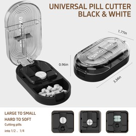 QUIKYOUNG Pill Cutter Pro Professional Pill Splitter for Small Tiny and Large Pills with Double Stainless Steel Blades Centering Guide Tablet Vitamin Cutter Halves Quarters Medical Grade (Black)