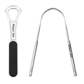 Rattygan Style Metal Tongue Scraper Set, Stainless Steel Tongue Scrapers - Oral Hygiene Metal Tongue Cleaners (Black)
