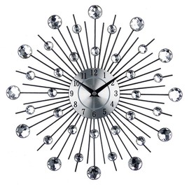 Timelike Diamond-studded Wall Clock - 3D Crystal Art Dial Wall Clock Modern Fashion Metal Needle Round Design Silver Diamond Clock Wall Clock Décor for Living Room Bedroom