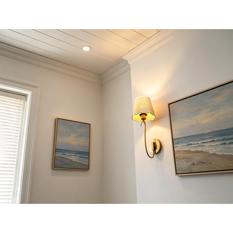 JIMUBEAM Swan Neck Vintage Brass Wall Sconce 1-Light with Rattan