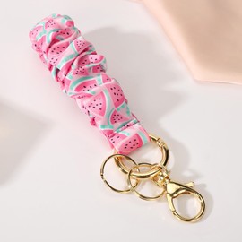 Junyuerly Wrist Strap Key Chain Elastic Scrunchie Bracelet Multifunctional Key Ring for Women (Style A -watermelon)