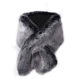 DJBM Women's Faux Fur Shawl Wraps Cloak Coat Sweater Cape for Evening Party BlackA