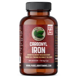 Pure Lab Vitamins - Carbonyl Iron Supplement - 90 Vegan Caps - Unique Formulation of Metallic Iron with Ascorbic Acid, Superior Bioavailability - Non Constipating, Supports Red Blood Cell Formation