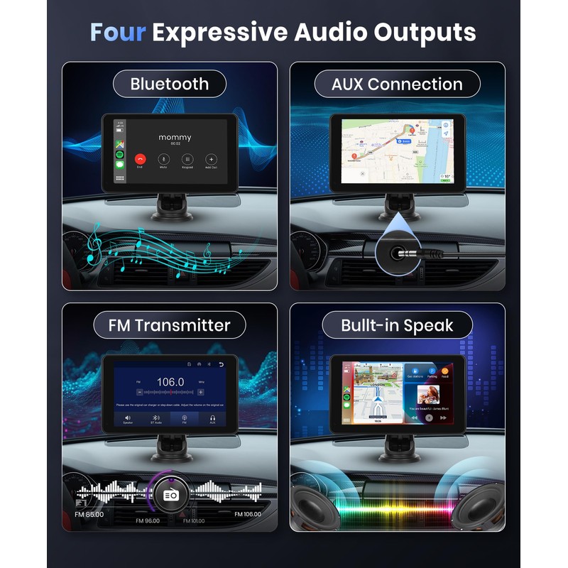 Podofo Wireless Carplay Screen for Car,7inch 1080P HD IPS Touch