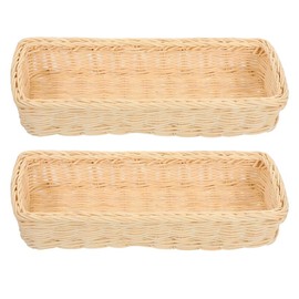 IMIKEYA Set of 2 Rattan Cutlery Baskets Handmade Cutlery Basket Rectangular for Kitchen Hotel Catering Cutlery Organiser 25 x 10 x 5 cm
