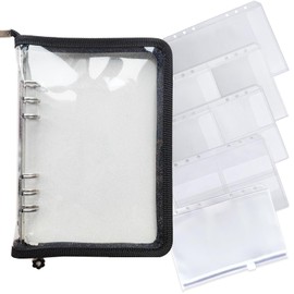 DY.2ten A5 Binder 6 Ring Cover with Zipper, a5 6 Hole Clear Soft PVC Refillable Notebook Shell, A5 Zipper Binder Pockets, Loose Leaf Binder for Cash Budget System, Journaling, Planner, Photo Album