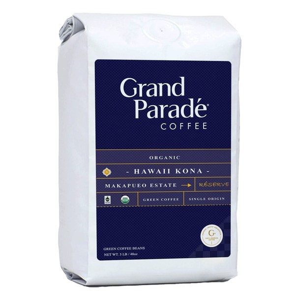 Grand Parade Coffee, 3 Lbs Unroasted Organic Kona Green Coffee Beans - 100% Pure - Hawaii Extra Fancy - Low Acid Arabica - Prime Single Origin
