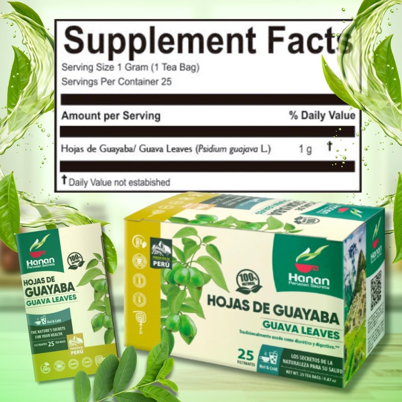 Hanan Peruvian Secrets Guava Leaves 25 Teabags - 100% Natural