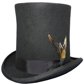 Gents LINCOLN High Top Hat - 100% Wool - Satin Lined - Removable Feather (Medium (57-58cm))
