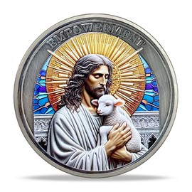 Jesus and Lamb Challenge Coin Christ Inspirational Faith Commemorative Token, Psalm 46:1 Jesus Empowerment Refuge Spiritual Comfort Encouragement Keepsake Christ Gifts for Friends