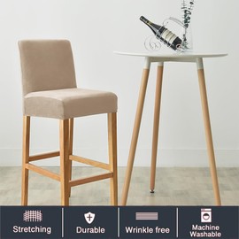 SONNACH Velvet Counter Stool Pub Chair Covers - Removable and Stretchable Slipcovers for a (2, Khaki)
