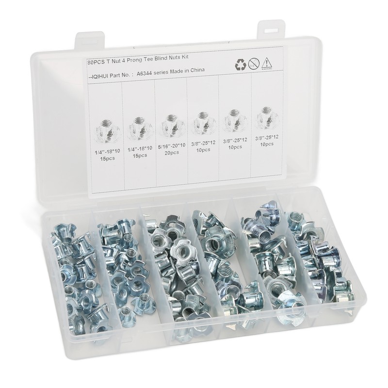 80Pcs T Nuts Carbon Steel Galvanized Layer Rust Resistant Sturdy