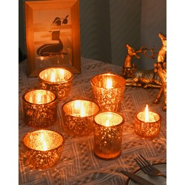 DN DECONATION 8PCS Gold Mercury Glass Candle Holder, Assorted Mercury Glass Votive Candle Holders, Vintage Tea Light Candle Holder for Wedding, Parties, Centerpieces, Decorations
