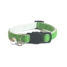 Velvet Cat Collars with Bell | Quick Safety Release Breakaway Buckle | Handmade in the UK | Available in Cat & Kitten Size | Apple Green